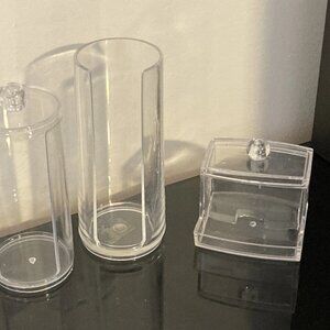 Cosmetic Organizers Lot of 3, Cotton Pads/ Qtips Organizer - Clear